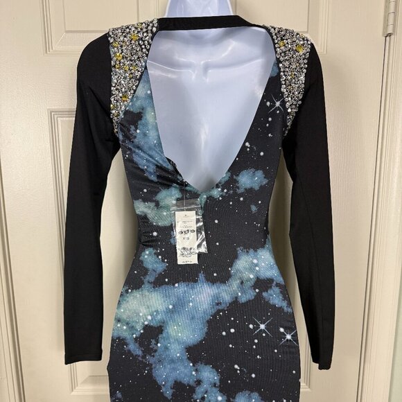 Bebe Addiction Galaxy Rhinestone Trim Mini Dress XXS BNWT - Picture 5 of 8